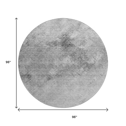 8' Silver And Gray Abstract Washable Round Rug With UV Protection - Look Good Store