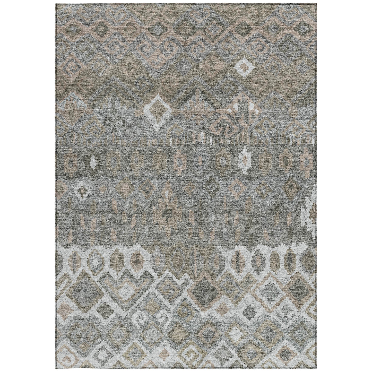 8' X 10' Pewter Ivory And Tan Geometric Washable Indoor Outdoor Area Rug - Look Good Store
