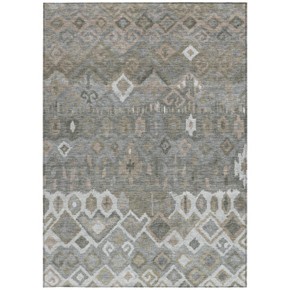 8' X 10' Pewter Ivory And Tan Geometric Washable Indoor Outdoor Area Rug - Look Good Store
