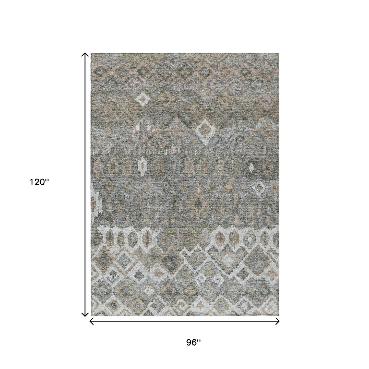 8' X 10' Pewter Ivory And Tan Geometric Washable Indoor Outdoor Area Rug - Look Good Store