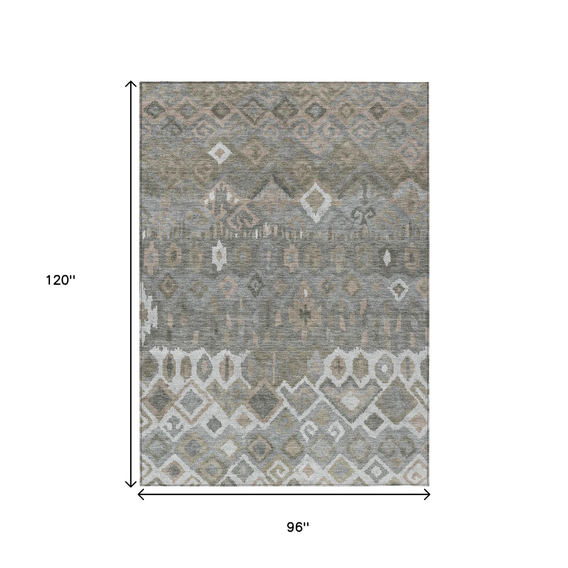 8' X 10' Pewter Ivory And Tan Geometric Washable Indoor Outdoor Area Rug - Look Good Store