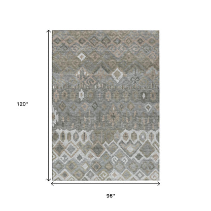 8' X 10' Pewter Ivory And Tan Geometric Washable Indoor Outdoor Area Rug - Look Good Store