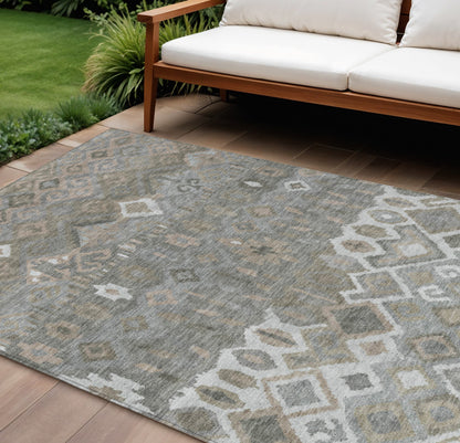 8' X 10' Pewter Ivory And Tan Geometric Washable Indoor Outdoor Area Rug - Look Good Store