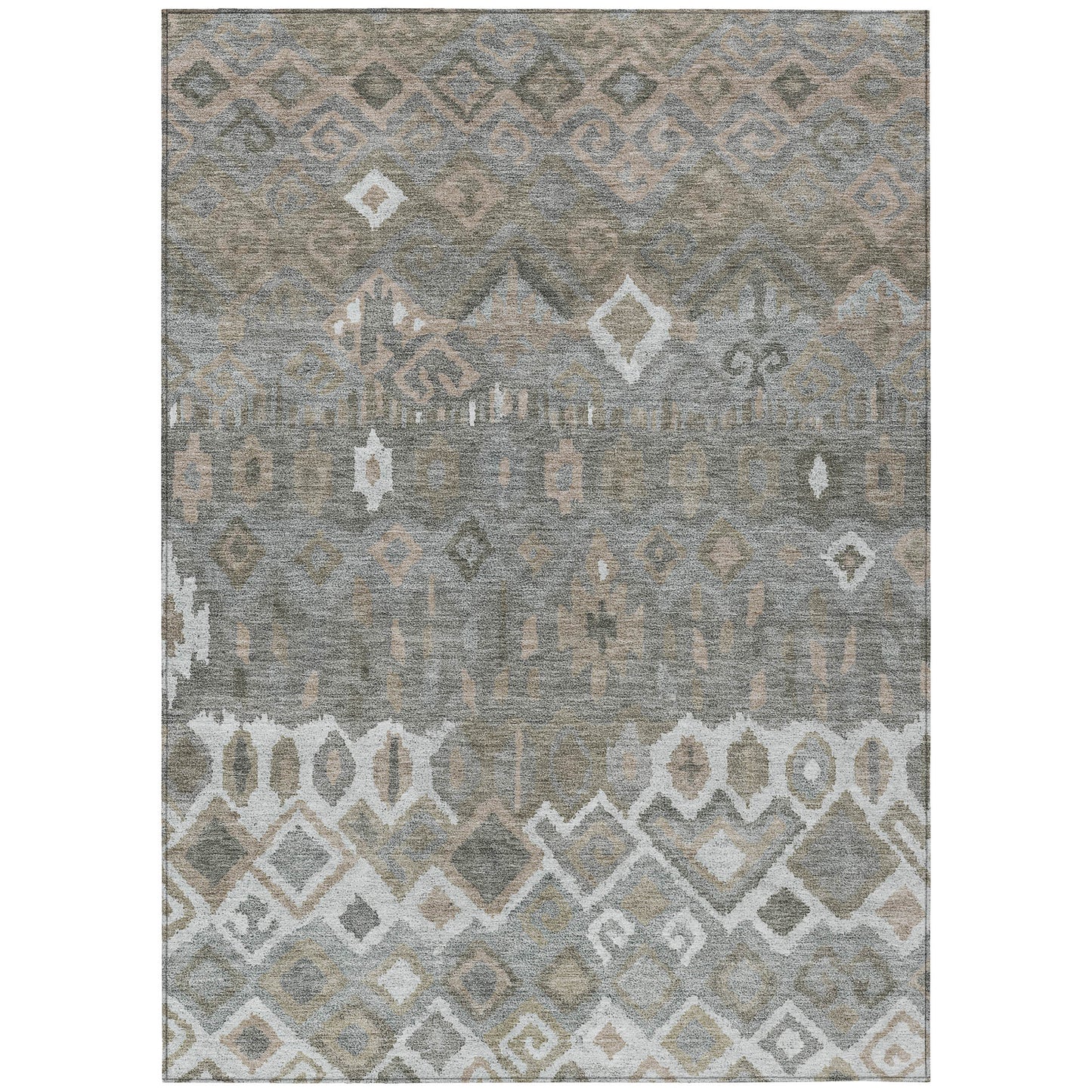 8' X 10' Pewter Ivory And Tan Geometric Washable Indoor Outdoor Area Rug - Look Good Store