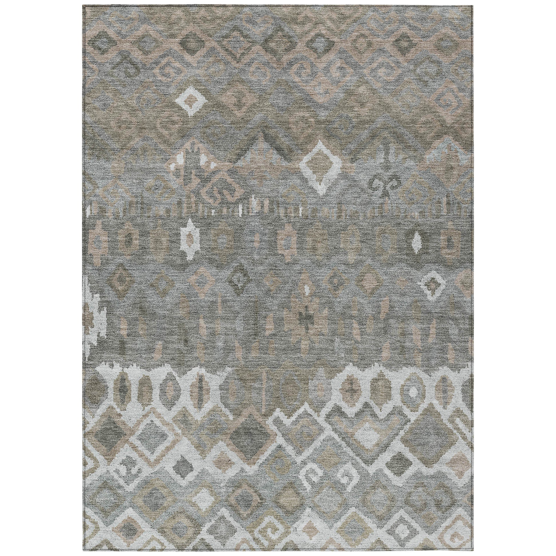 8' X 10' Pewter Ivory And Tan Geometric Washable Indoor Outdoor Area Rug - Look Good Store