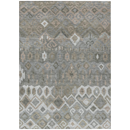 8' X 10' Pewter Ivory And Tan Geometric Washable Indoor Outdoor Area Rug - Look Good Store