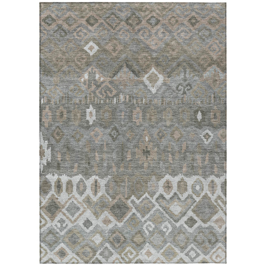 8' X 10' Pewter Ivory And Tan Geometric Washable Indoor Outdoor Area Rug - Look Good Store