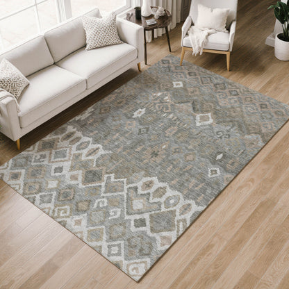 8' X 10' Pewter Ivory And Tan Geometric Washable Indoor Outdoor Area Rug - Look Good Store