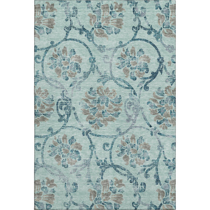 8' X 10' Teal And Gray Floral Washable Area Rug With UV Protection - Look Good Store