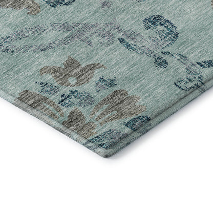 8' X 10' Teal And Gray Floral Washable Area Rug With UV Protection - Look Good Store
