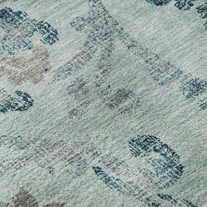 8' X 10' Teal And Gray Floral Washable Area Rug With UV Protection - Look Good Store