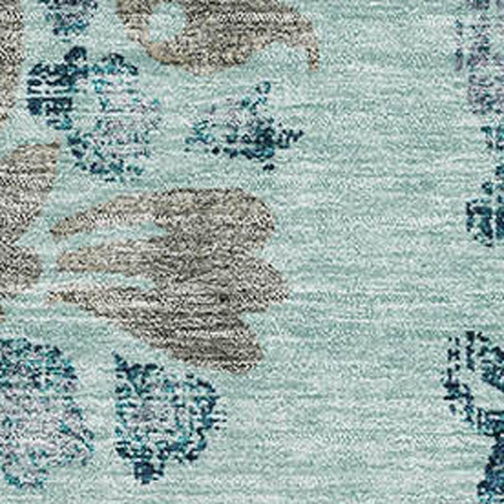 8' X 10' Teal And Gray Floral Washable Area Rug With UV Protection - Look Good Store