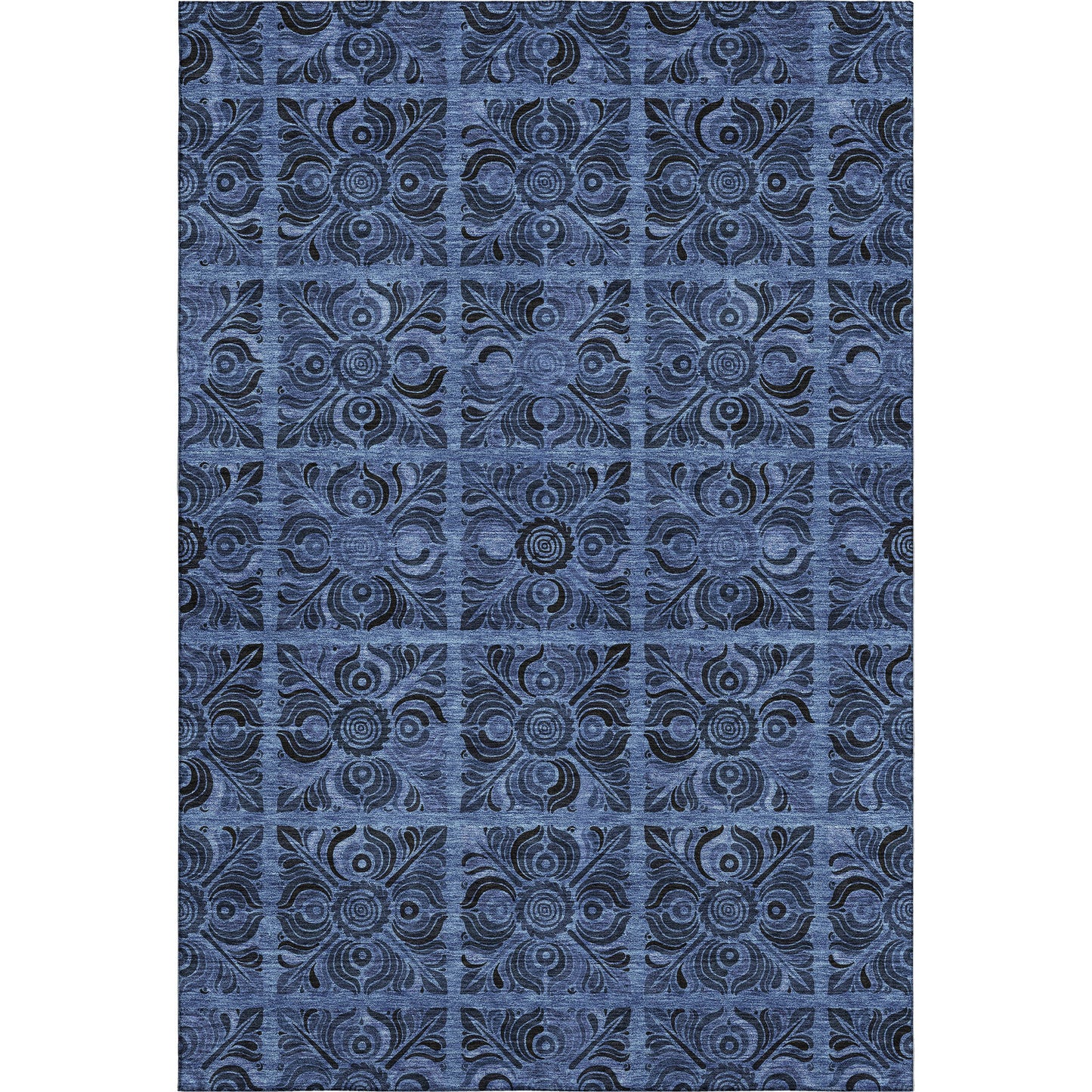 10' X 14' Denim Blue And Charcoal Medallion Washable Area Rug With UV Protection - Look Good Store