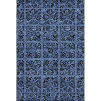 10' X 14' Denim Blue And Charcoal Medallion Washable Area Rug With UV Protection - Look Good Store