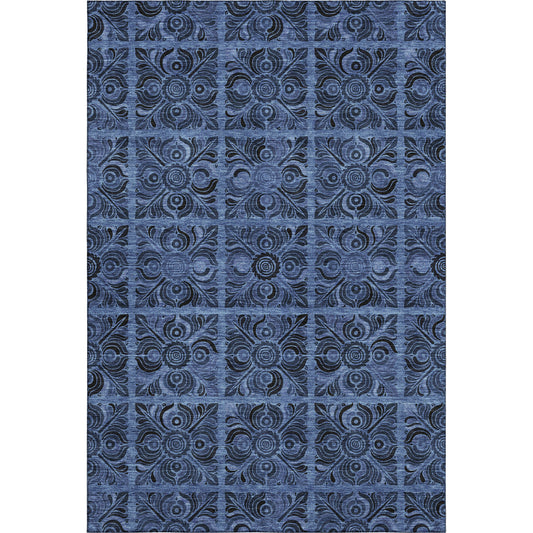 10' X 14' Denim Blue And Charcoal Medallion Washable Area Rug With UV Protection - Look Good Store