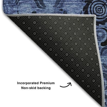 10' X 14' Denim Blue And Charcoal Medallion Washable Area Rug With UV Protection - Look Good Store