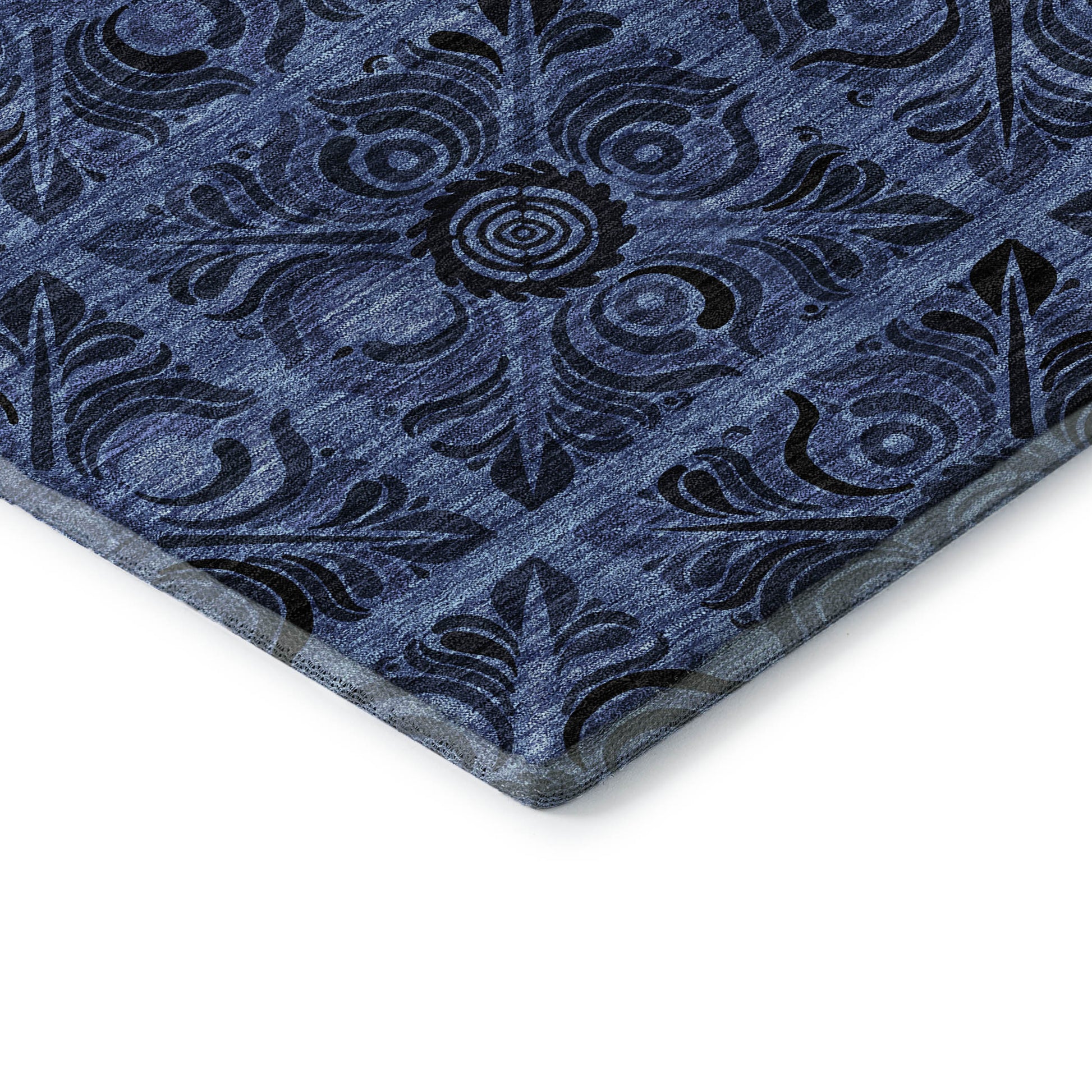 10' X 14' Denim Blue And Charcoal Medallion Washable Area Rug With UV Protection - Look Good Store