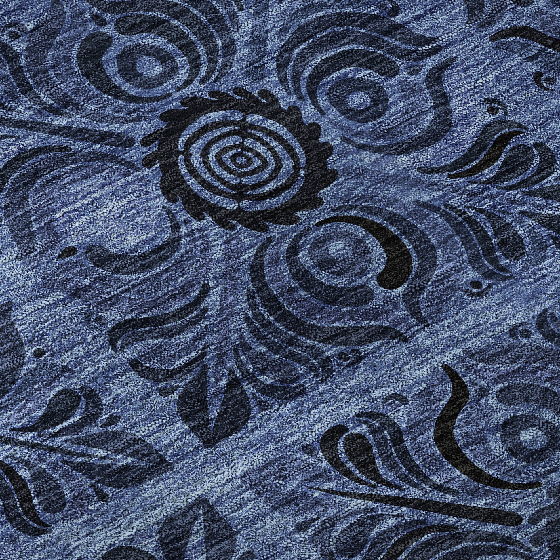 10' X 14' Denim Blue And Charcoal Medallion Washable Area Rug With UV Protection - Look Good Store