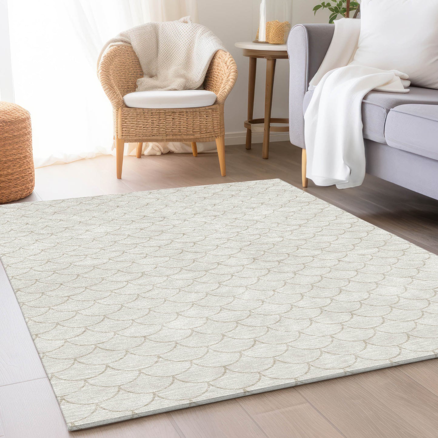 5' X 8' Ivory And Beige Geometric Washable Area Rug With UV Protection - Look Good Store