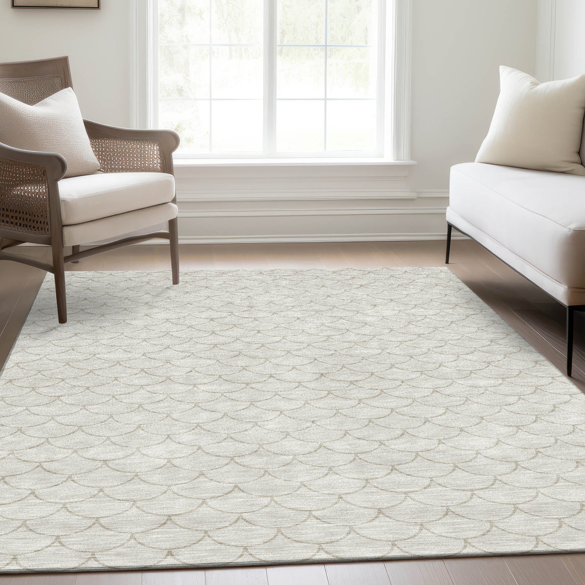 5' X 8' Ivory And Beige Geometric Washable Area Rug With UV Protection - Look Good Store
