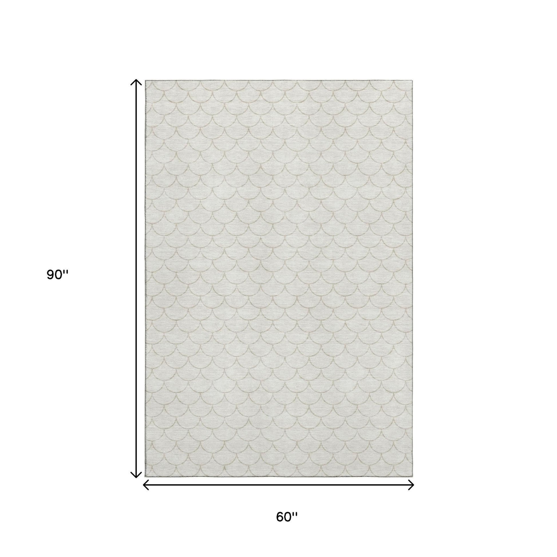 5' X 8' Ivory And Beige Geometric Washable Area Rug With UV Protection - Look Good Store