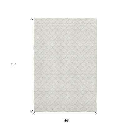 5' X 8' Ivory And Beige Geometric Washable Area Rug With UV Protection - Look Good Store