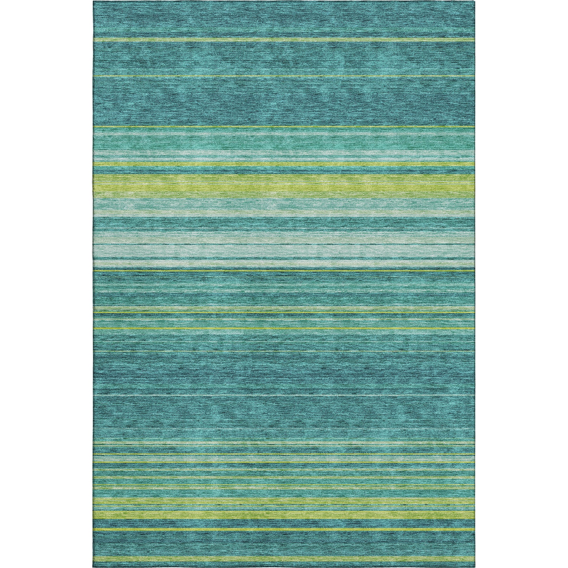 10' X 14' Teal Lime Green And Sky Blue Striped Washable Area Rug With UV Protection - Look Good Store