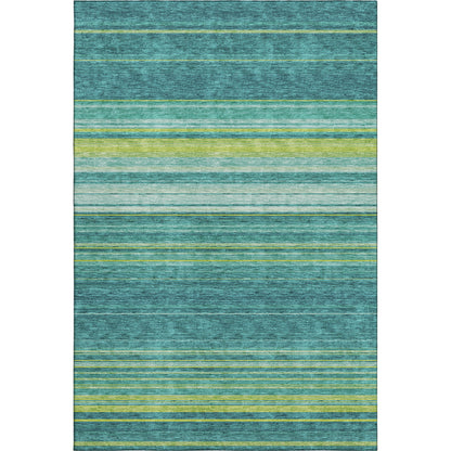 10' X 14' Teal Lime Green And Sky Blue Striped Washable Area Rug With UV Protection - Look Good Store