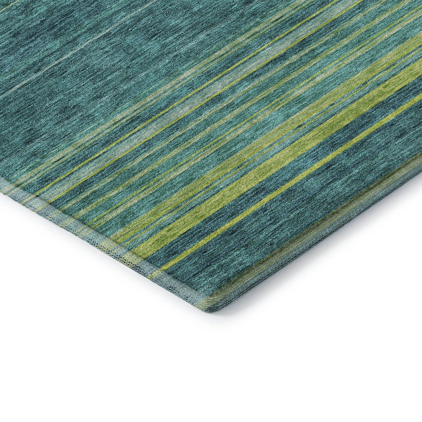 10' X 14' Teal Lime Green And Sky Blue Striped Washable Area Rug With UV Protection - Look Good Store