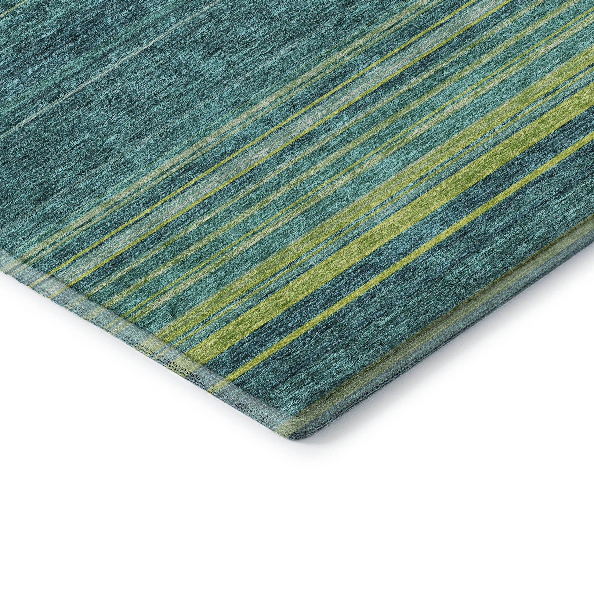 10' X 14' Teal Lime Green And Sky Blue Striped Washable Area Rug With UV Protection - Look Good Store