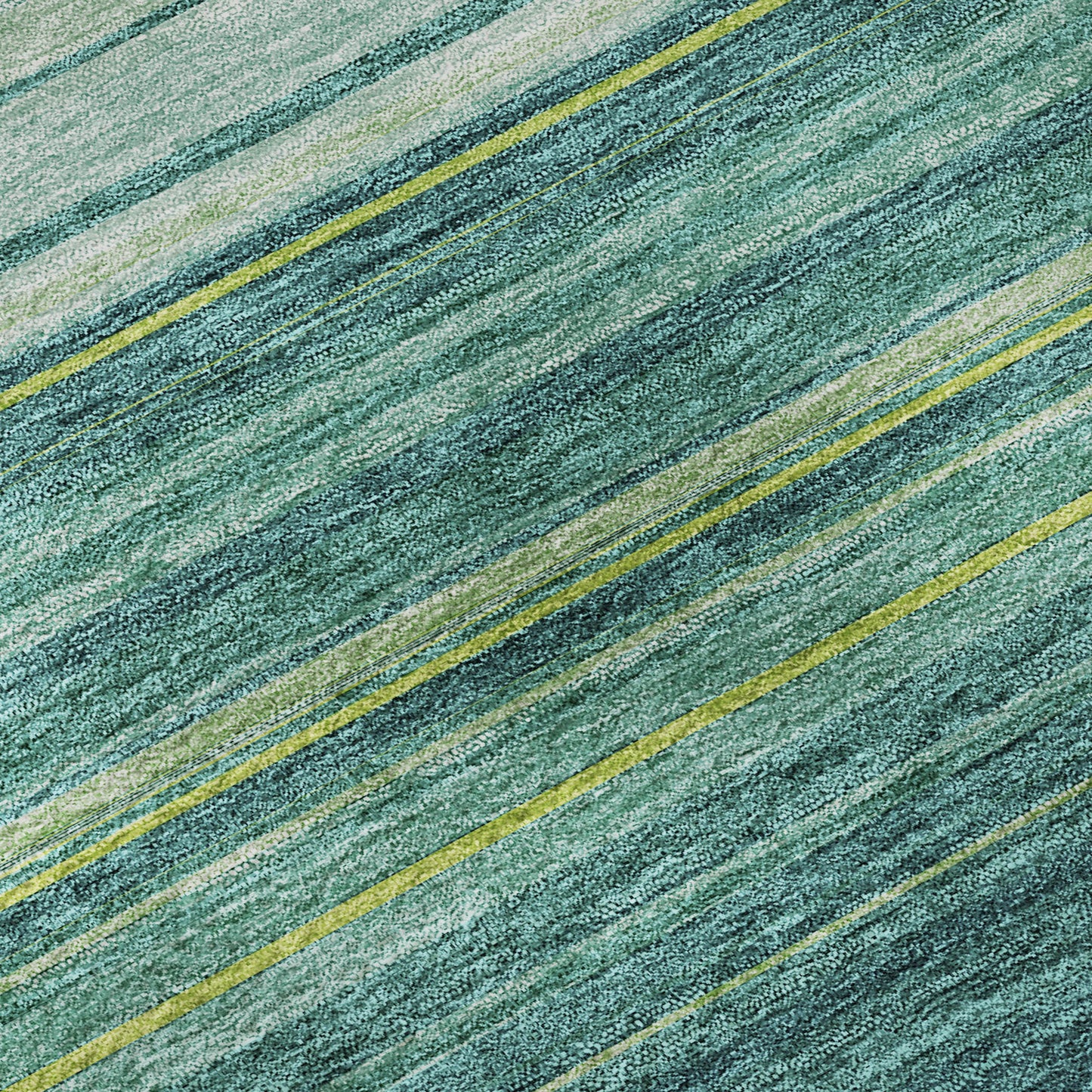 10' X 14' Teal Lime Green And Sky Blue Striped Washable Area Rug With UV Protection - Look Good Store