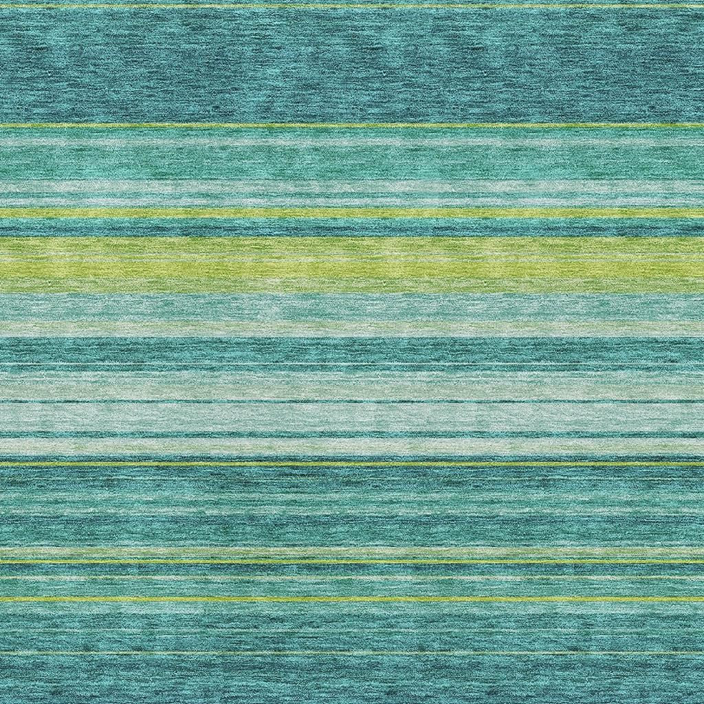10' X 14' Teal Lime Green And Sky Blue Striped Washable Area Rug With UV Protection - Look Good Store