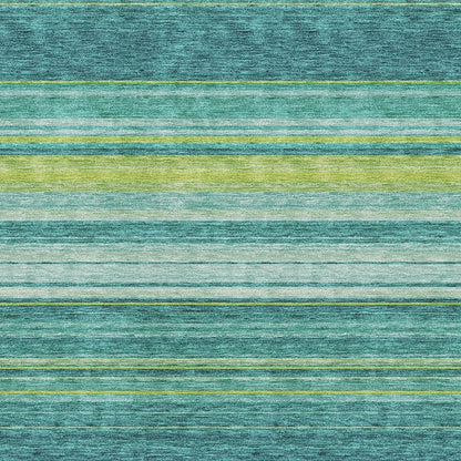 10' X 14' Teal Lime Green And Sky Blue Striped Washable Area Rug With UV Protection - Look Good Store