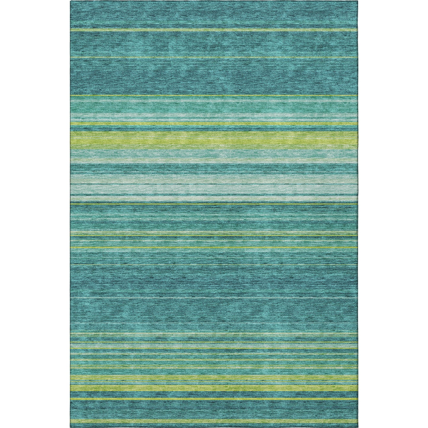 10' X 14' Teal Lime Green And Sky Blue Striped Washable Area Rug With UV Protection - Look Good Store