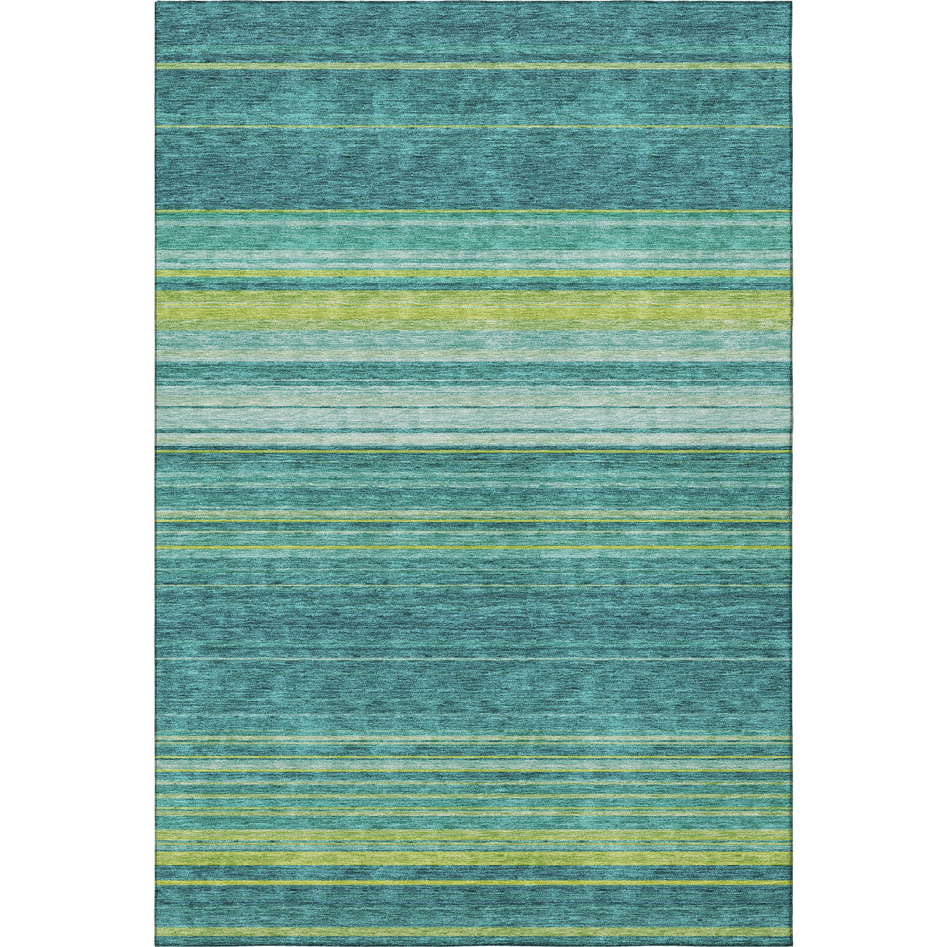 10' X 14' Teal Lime Green And Sky Blue Striped Washable Area Rug With UV Protection - Look Good Store