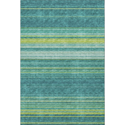10' X 14' Teal Lime Green And Sky Blue Striped Washable Area Rug With UV Protection - Look Good Store