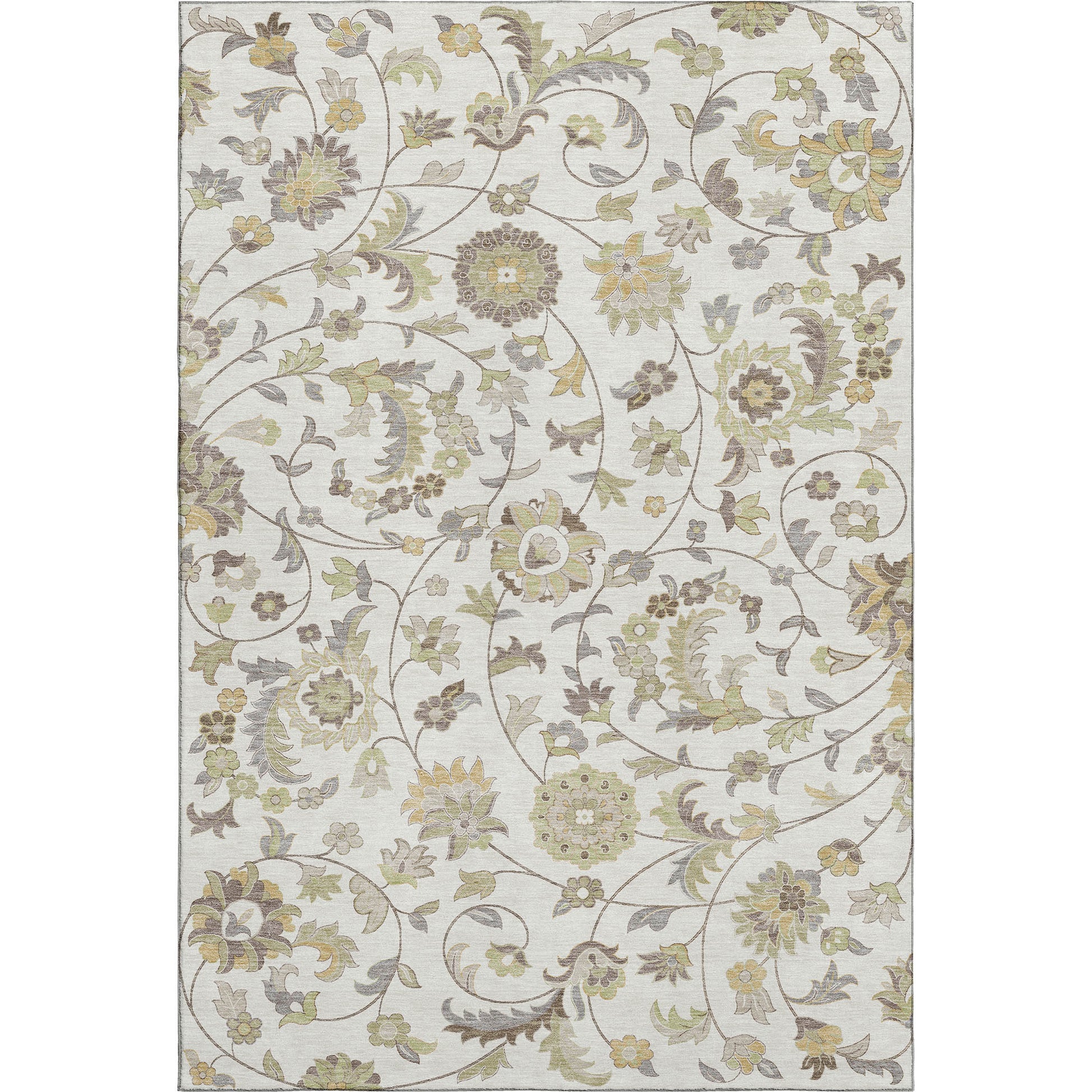 8' X 10' Ivory Copper And Gray Floral Washable Area Rug With UV Protection - Look Good Store