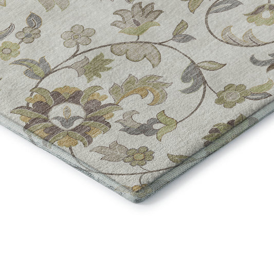 8' X 10' Ivory Copper And Gray Floral Washable Area Rug With UV Protection - Look Good Store
