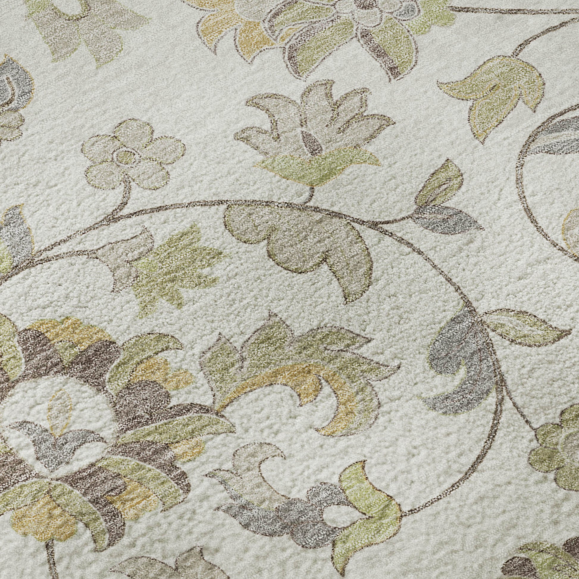 8' X 10' Ivory Copper And Gray Floral Washable Area Rug With UV Protection - Look Good Store