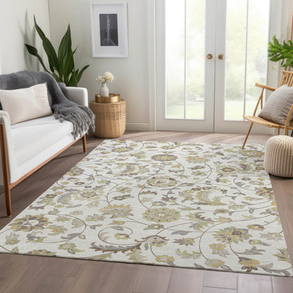 8' X 10' Ivory Copper And Gray Floral Washable Area Rug With UV Protection - Look Good Store