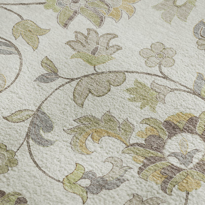 8' X 10' Ivory Copper And Gray Floral Washable Area Rug With UV Protection - Look Good Store