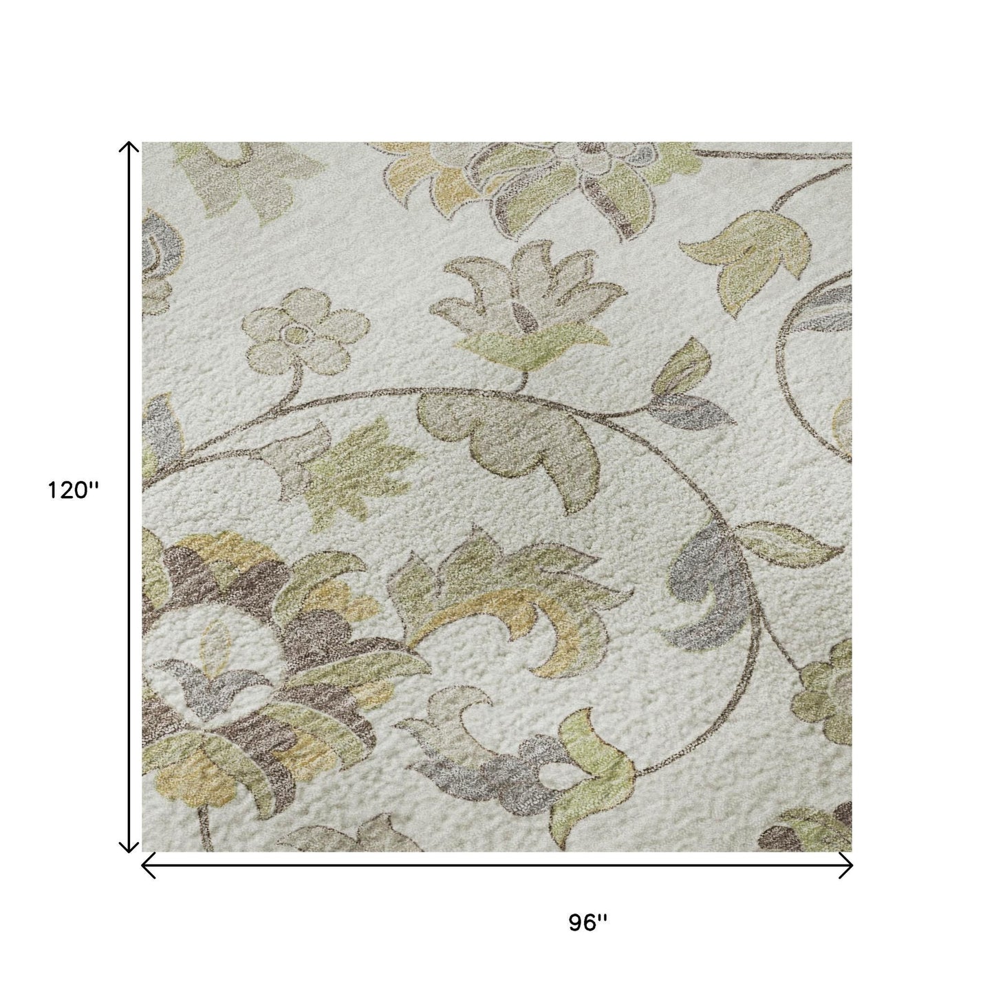 8' X 10' Ivory Copper And Gray Floral Washable Area Rug With UV Protection - Look Good Store