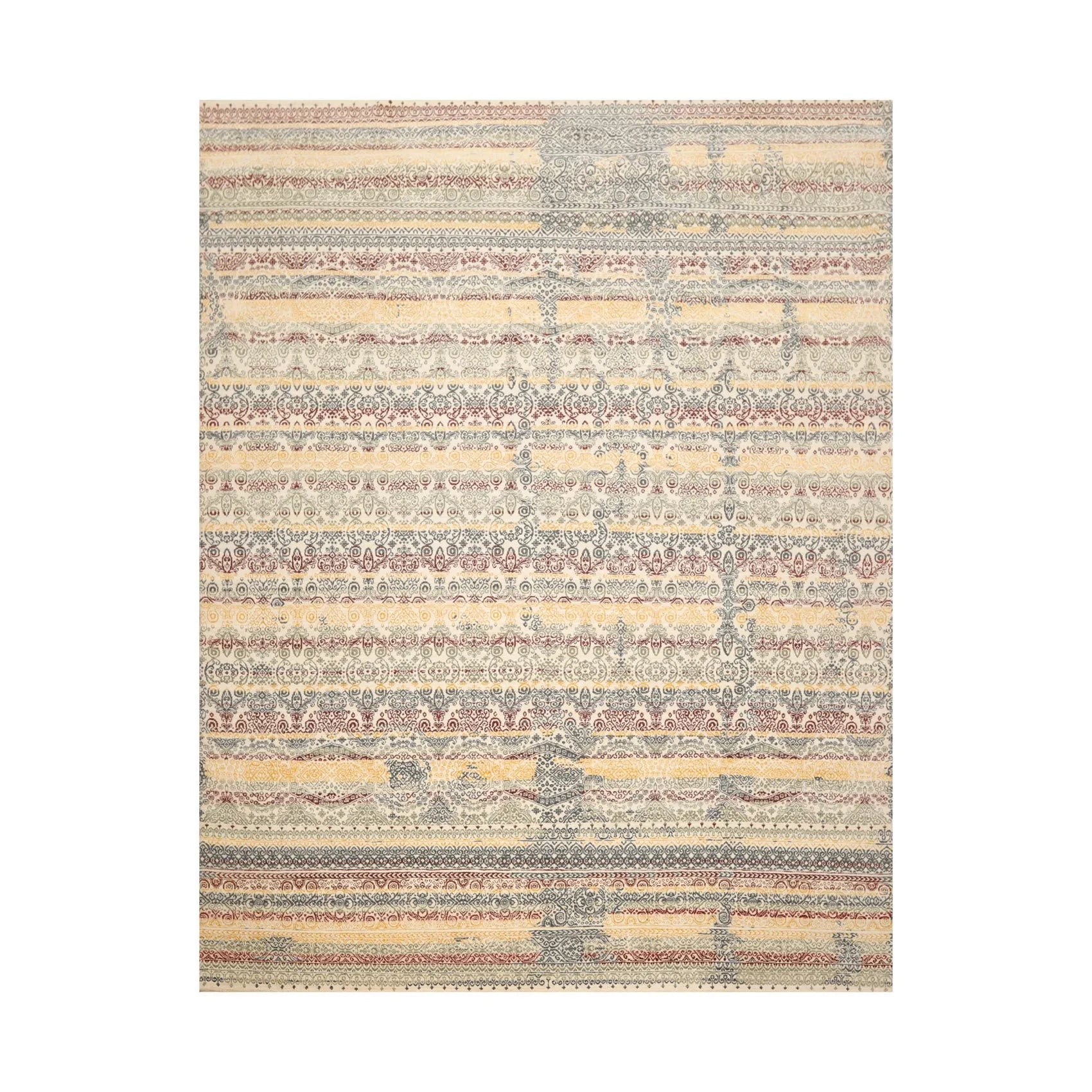 8x10 Ivory, Blue Hand Knotted 100% Wool Peshawar Transitional Oriental Area Rug - Look Good Store