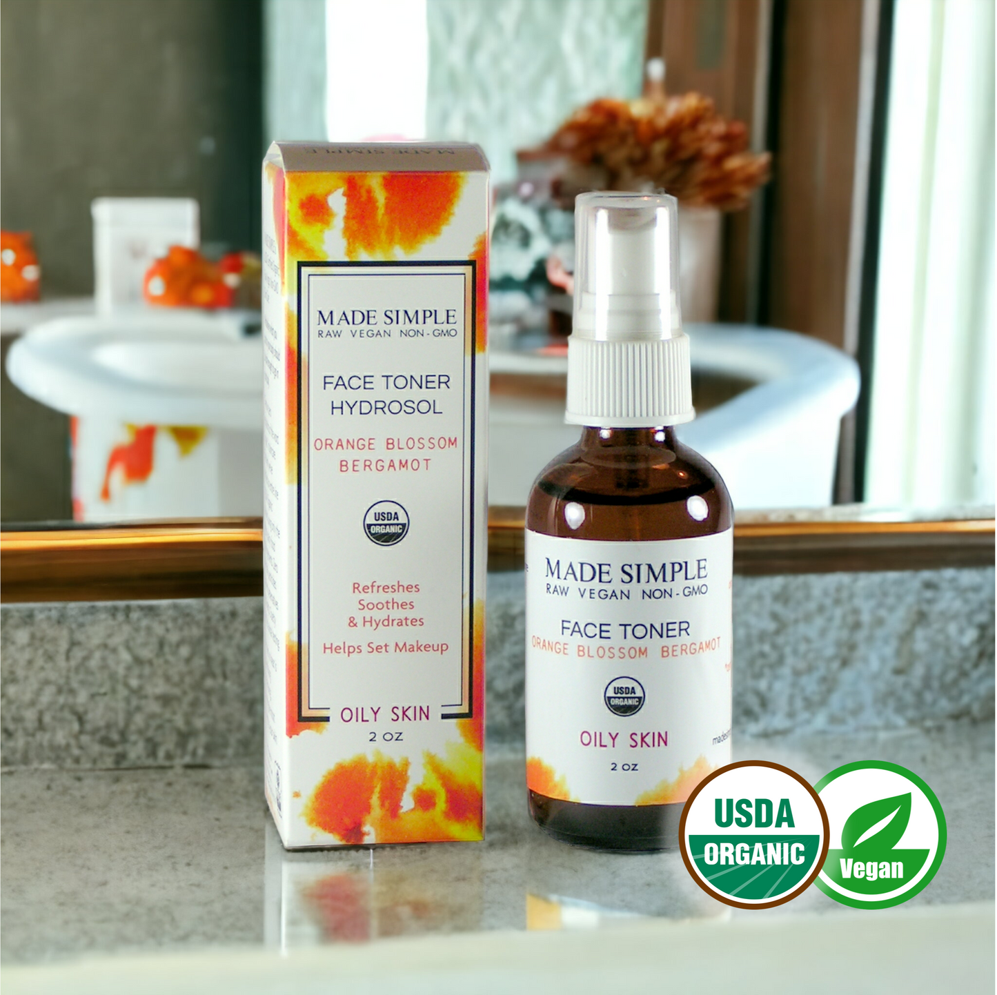 Orange Blossom Bergamot Face Toner for Oily Skin - Certified Organic, Vegan & Cruelty-free - Look Good Store