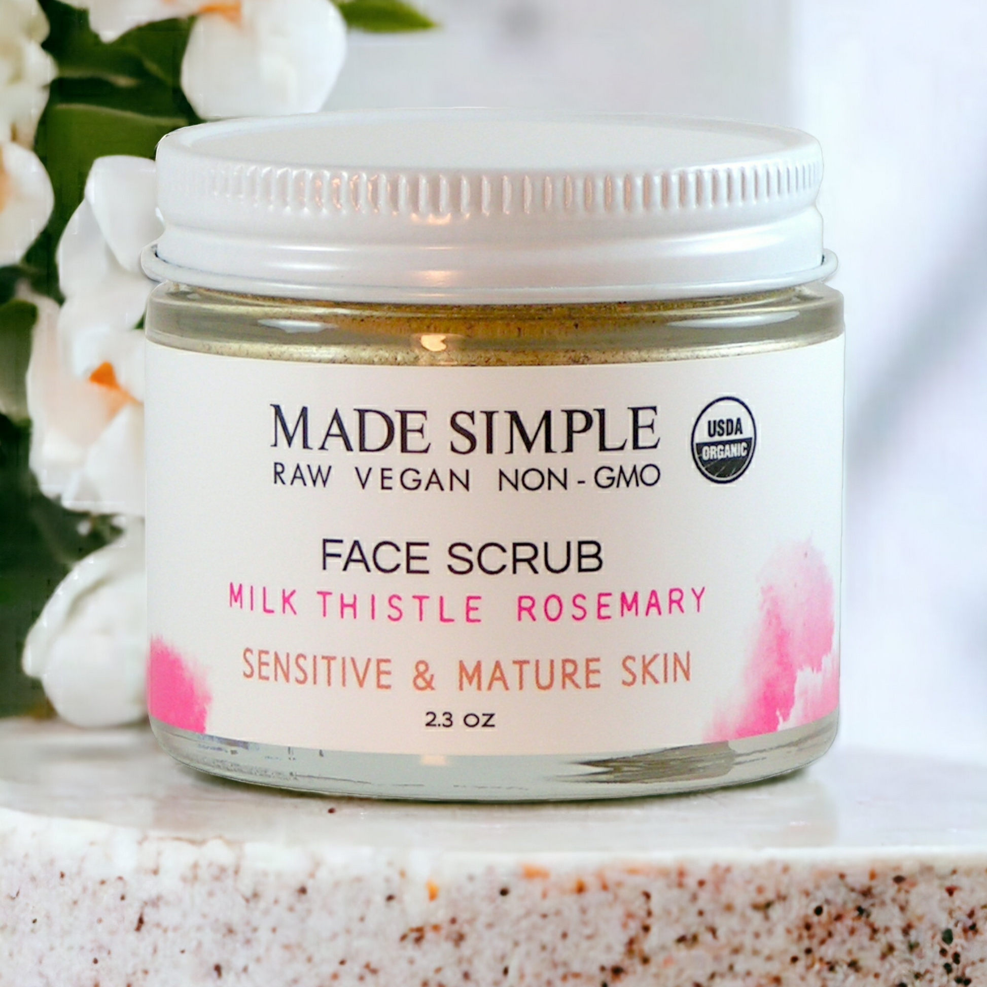 Milk Thistle Rosemary Face Scrub for Sensitive/Mature Skin - Certified Organic, Vegan & Cruelty-free - Look Good Store