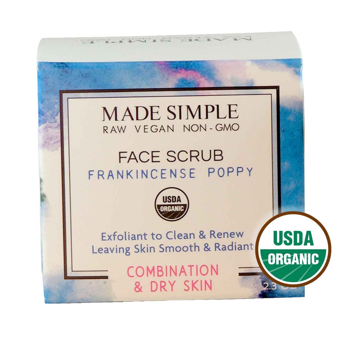 Frankincense Poppy Seed Face Scrub for Combination/Dry Skin - Certified Organic, Vegan & Cruelty-free - Look Good Store