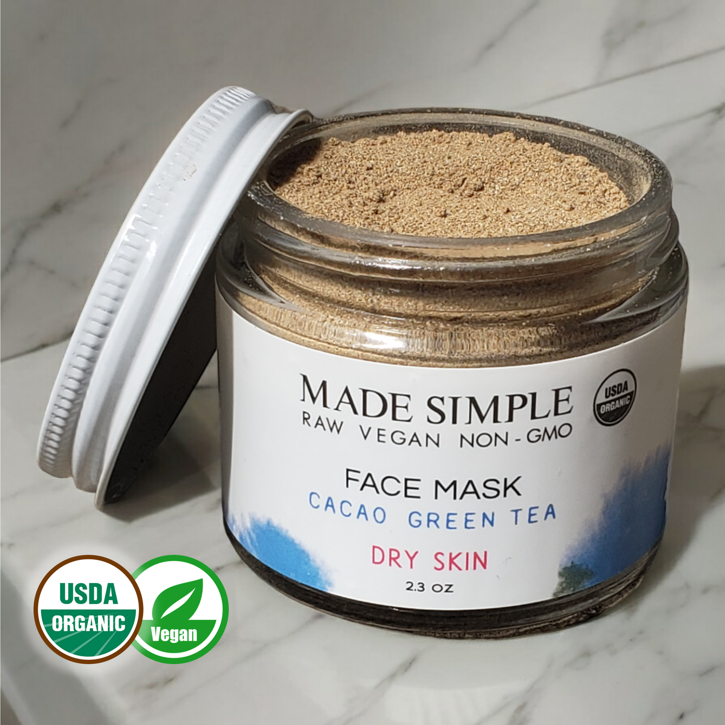 Cacao Green Tea Face Mask for Dry Skin - Certified Organic, Vegan & Cruelty-free - Look Good Store