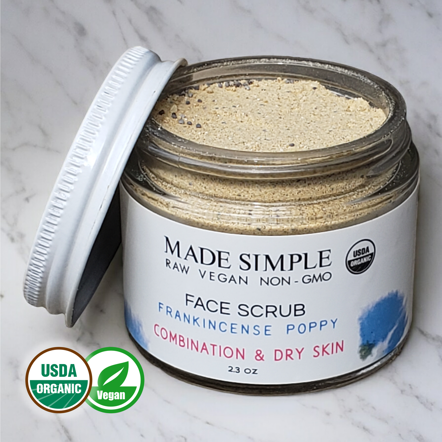 Frankincense Poppy Seed Face Scrub for Combination/Dry Skin - Certified Organic, Vegan & Cruelty-free - Look Good Store