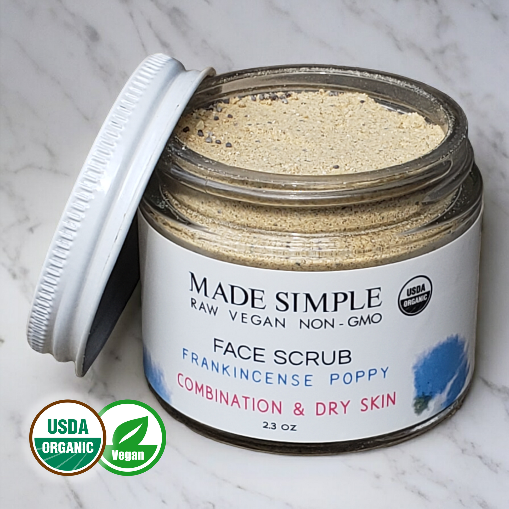 Frankincense Poppy Seed Face Scrub for Combination/Dry Skin - Certified Organic, Vegan & Cruelty-free - Look Good Store