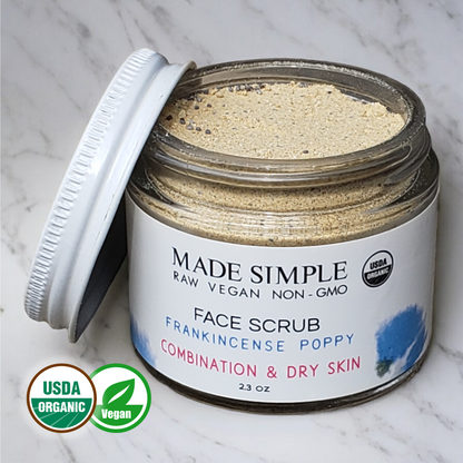 Frankincense Poppy Seed Face Scrub for Combination/Dry Skin - Certified Organic, Vegan & Cruelty-free - Look Good Store